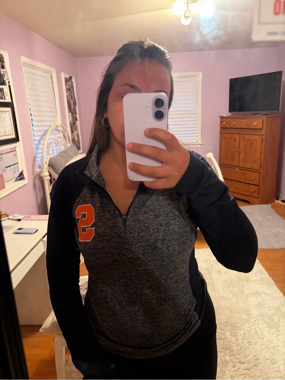 Women’s Gray & Black 1/4 Zip Pullover Sweatshirt with Orange S Patch